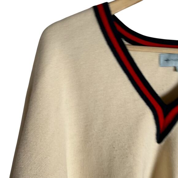 Tuckernuck Camden Ivory Striped V-Neck Soft Knit Poncho Cape Sweater One Size - Picture 7 of 15